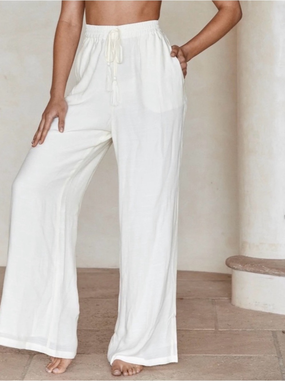 Monday Swimwear Tahiti Tie Pants in Ivory size P/XS